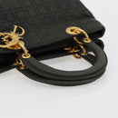 Christian Dior Canage Lady Dior Hand Bag Nylon Black Gold Auth BA12261-7