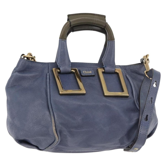 Chloe Etel Hand Bag Leather 2way Navy Gold Auth BA12262