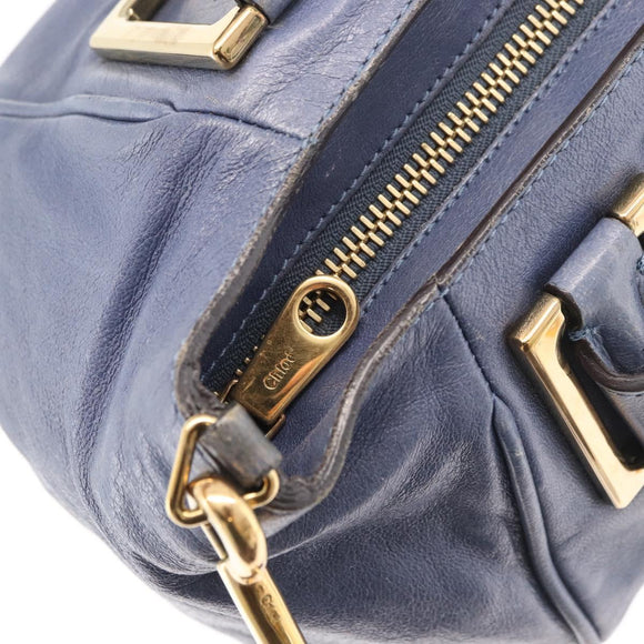 Chloe Etel Hand Bag Leather 2way Navy Gold Auth BA12262