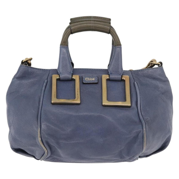Chloe Etel Hand Bag Leather 2way Navy Gold Auth BA12262