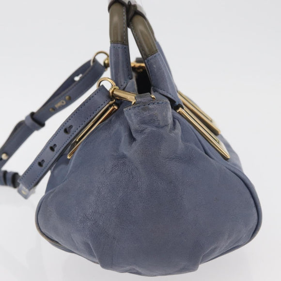 Chloe Etel Hand Bag Leather 2way Navy Gold Auth BA12262