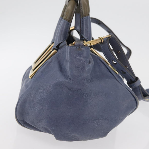 Chloe Etel Hand Bag Leather 2way Navy Gold Auth BA12262