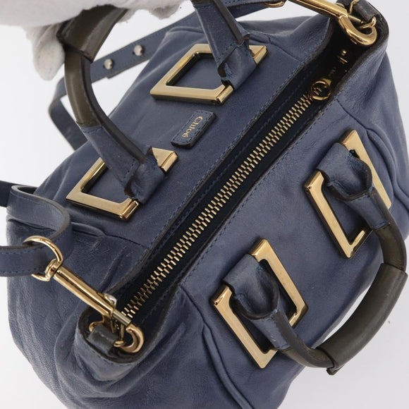 Chloe Etel Hand Bag Leather 2way Navy Gold Auth BA12262
