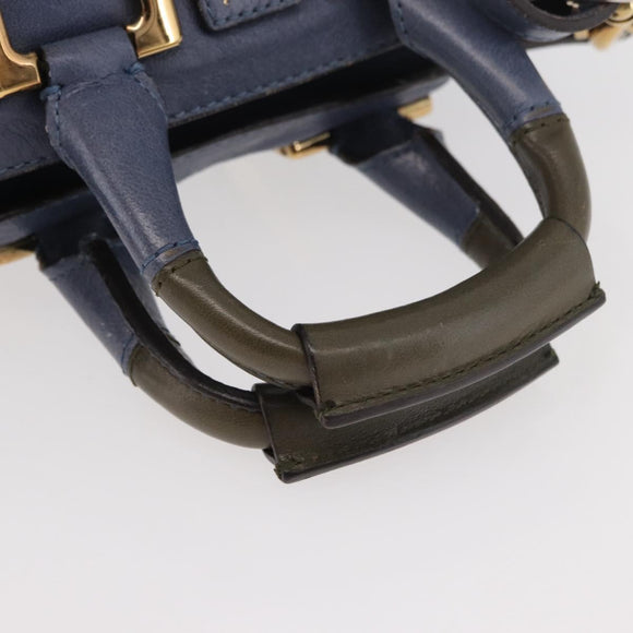 Chloe Etel Hand Bag Leather 2way Navy Gold Auth BA12262