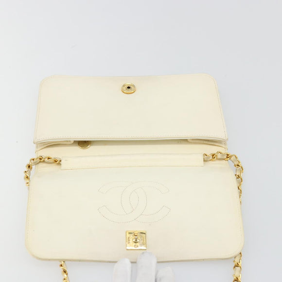 CHANEL Matelasse Chain Schoudertas Lamsleer Wit Goud CC Auth BA12264
