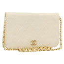 CHANEL Matelasse Chain Schoudertas Lamsleer Wit Goud CC Auth BA12264-1