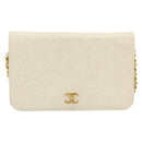 CHANEL Matelasse Chain Schoudertas Lamsleer Wit Goud CC Auth BA12264-13