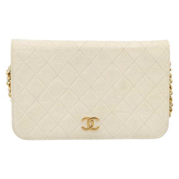 CHANEL Matelasse Chain Schoudertas Lamsleer Wit Goud CC Auth BA12264