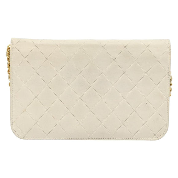 CHANEL Matelasse Chain Schoudertas Lamsleer Wit Goud CC Auth BA12264