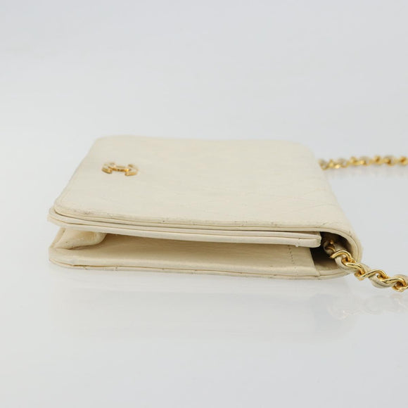 CHANEL Matelasse Chain Schoudertas Lamsleer Wit Goud CC Auth BA12264