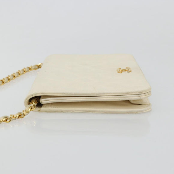 CHANEL Matelasse Chain Schoudertas Lamsleer Wit Goud CC Auth BA12264