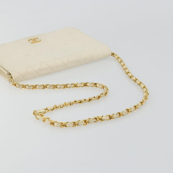 CHANEL Matelasse Chain Schoudertas Lamsleer Wit Goud CC Auth BA12264