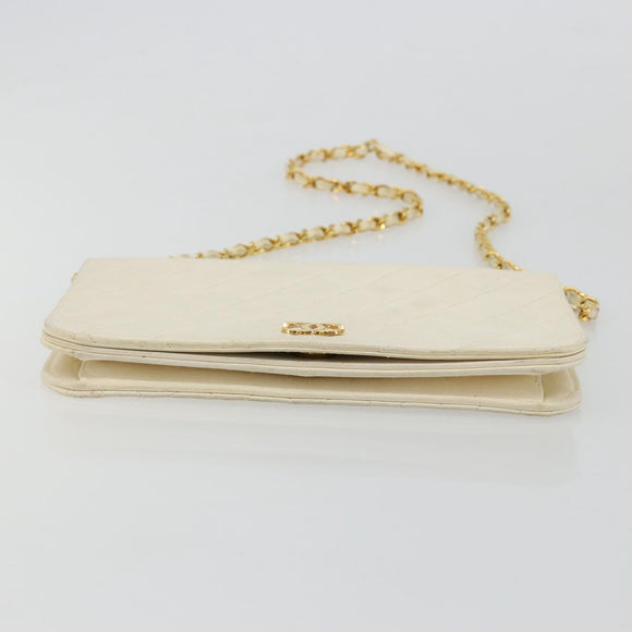 CHANEL Matelasse Chain Schoudertas Lamsleer Wit Goud CC Auth BA12264