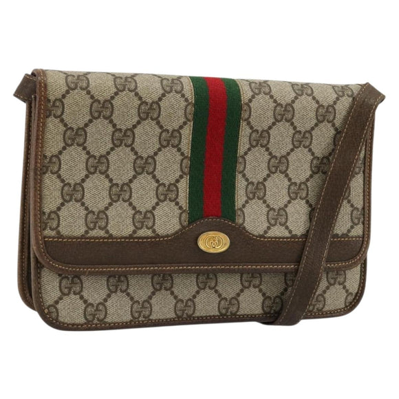 GUCCI GG Supreme Web Sherry Line Shoulder Bag PVC Beige Gold Auth BA12265