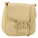 Salvatore Ferragamo Gancini Shoulder Bag Leather Ivory Silver Auth BA12266-1