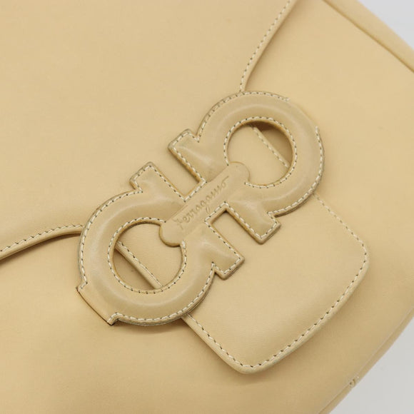 Salvatore Ferragamo Gancini Shoulder Bag Leather Ivory Silver Auth BA12266