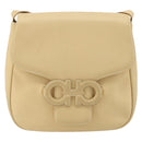Salvatore Ferragamo Gancini Shoulder Bag Leather Ivory Silver Auth BA12266-13