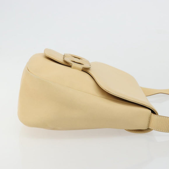 Salvatore Ferragamo Gancini Shoulder Bag Leather Ivory Silver Auth BA12266