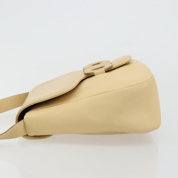 Salvatore Ferragamo Gancini Shoulder Bag Leather Ivory Silver Auth BA12266