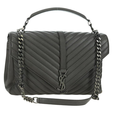 SAINT LAURENT Chain Shoulder Bag Leather Gray Silver Auth BA12267SAV