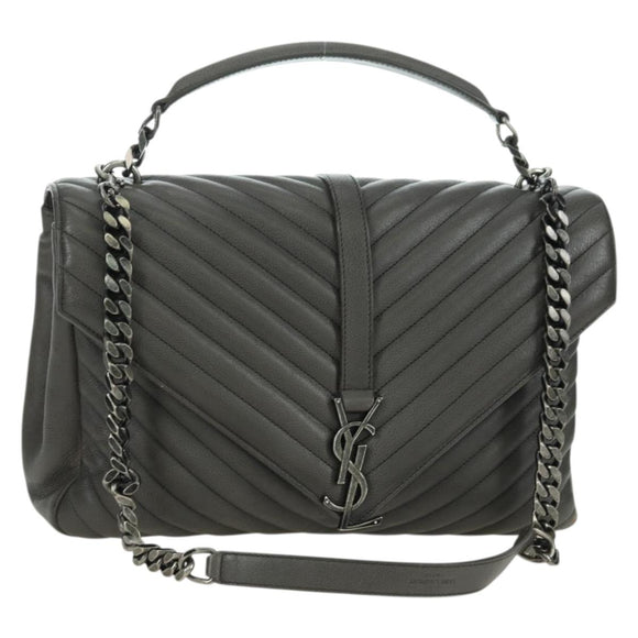 SAINT LAURENT Chain Shoulder Bag Leather Gray Silver Auth BA12267SAV