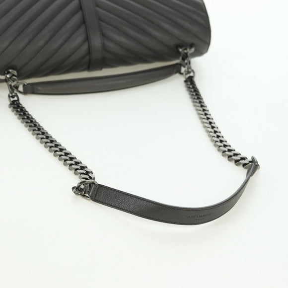 SAINT LAURENT Chain Shoulder Bag Leather Gray Silver Auth BA12267SAV