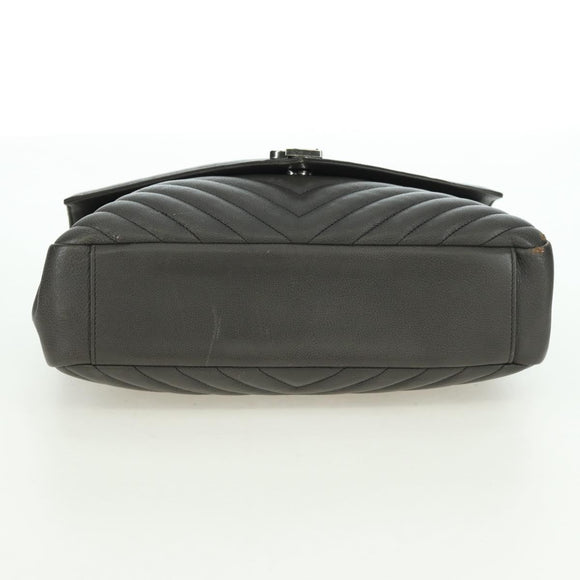 SAINT LAURENT Chain Shoulder Bag Leather Gray Silver Auth BA12267SAV
