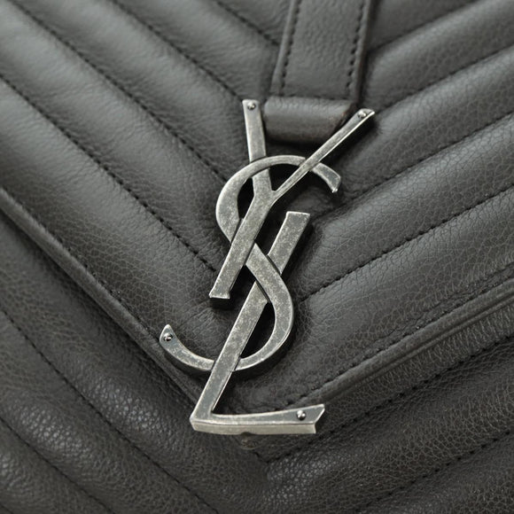 SAINT LAURENT Chain Shoulder Bag Leather Gray Silver Auth BA12267SAV