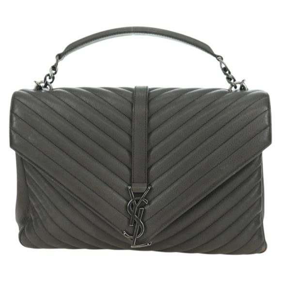 SAINT LAURENT Chain Shoulder Bag Leather Gray Silver Auth BA12267SAV
