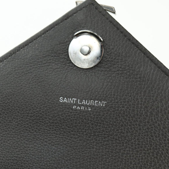 SAINT LAURENT Chain Shoulder Bag Leather Gray Silver Auth BA12267SAV