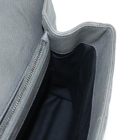 SAINT LAURENT Chain Shoulder Bag Leather Gray Silver Auth BA12267SAV