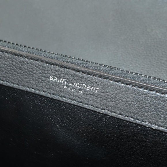 SAINT LAURENT Chain Shoulder Bag Leather Gray Silver Auth BA12267SAV