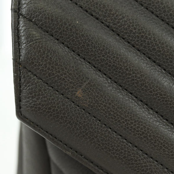 SAINT LAURENT Chain Shoulder Bag Leather Gray Silver Auth BA12267SAV