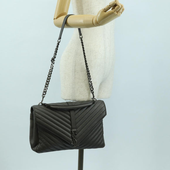 SAINT LAURENT Chain Shoulder Bag Leather Gray Silver Auth BA12267SAV
