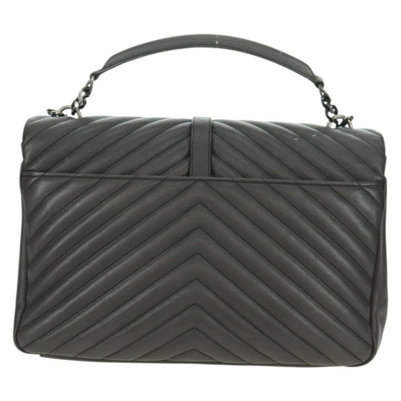 SAINT LAURENT Chain Shoulder Bag Leather Gray Silver Auth BA12267SAV