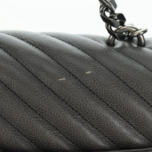 SAINT LAURENT Chain Shoulder Bag Leather Gray Silver Auth BA12267SAV