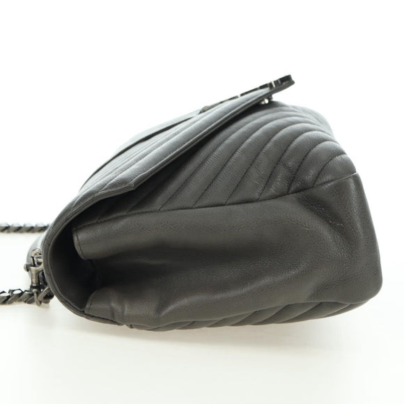 SAINT LAURENT Chain Shoulder Bag Leather Gray Silver Auth BA12267SAV