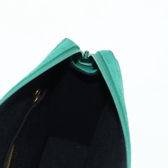 Christian Dior Ketten-Schultertasche Wildleder Grün Gold Auth BA12278V