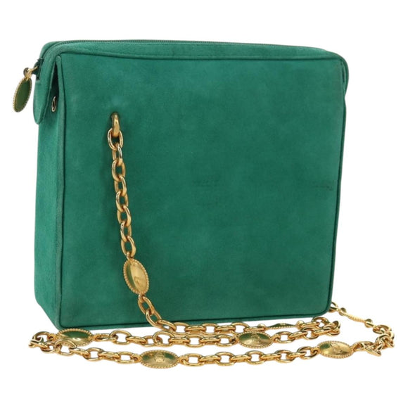 Christian Dior Ketten-Schultertasche Wildleder Grün Gold Auth BA12278V