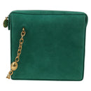 Christian Dior Ketten-Schultertasche Wildleder Grün Gold Auth BA12278V-13