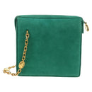 Christian Dior Ketten-Schultertasche Wildleder Grün Gold Auth BA12278V-2