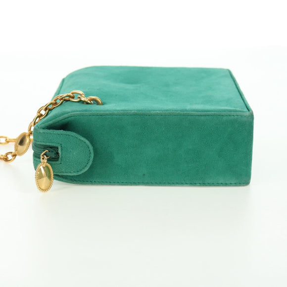 Christian Dior Ketten-Schultertasche Wildleder Grün Gold Auth BA12278V
