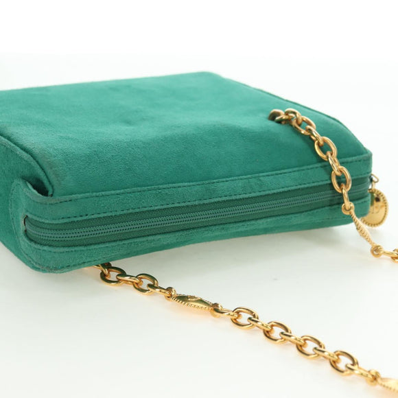 Christian Dior Ketten-Schultertasche Wildleder Grün Gold Auth BA12278V