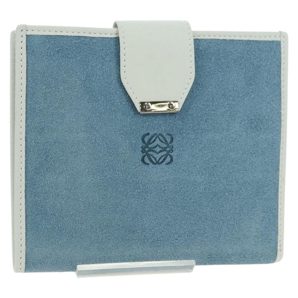 LOEWE Wallet Suede Light Blue Silver Auth BA12283V