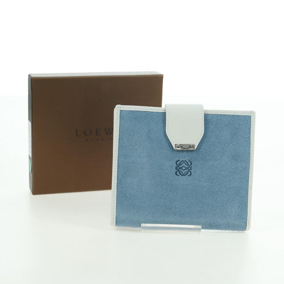 LOEWE Wallet Suede Light Blue Silver Auth BA12283V
