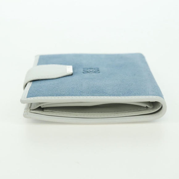 LOEWE Wallet Suede Light Blue Silver Auth BA12283V