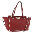 VALENTINO Rock Studs Hand Bag Leather 2way Red Gold Auth BA12287-1