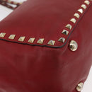 VALENTINO Rock Studs Hand Bag Leather 2way Red Gold Auth BA12287-10