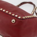 VALENTINO Rock Studs Hand Bag Leather 2way Red Gold Auth BA12287-15