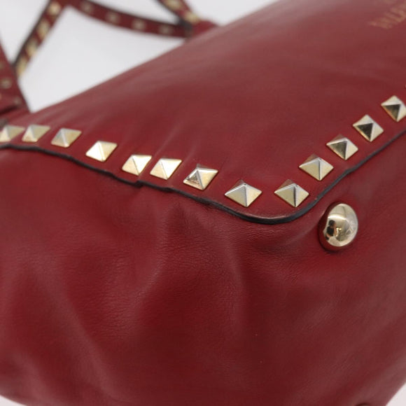 VALENTINO Rock Studs Hand Bag Leather 2way Red Gold Auth BA12287
